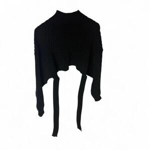 Black Cropped Tie Back Sweater Size M Open Back Knit Top